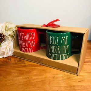Rae Dunn Red Let's Watch Christmas Movies Green Kiss Me Under the Mistletoe Mug